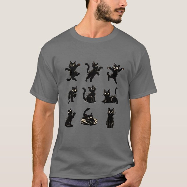camiseta engraçada de nove gatos pretos para amant (Frente)