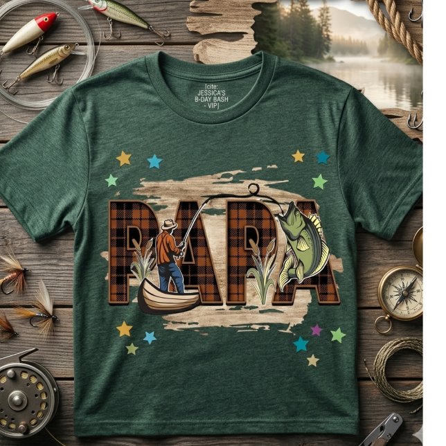 Camiseta engraçada de papa pescando xadrez com tex (Criador carregado)
