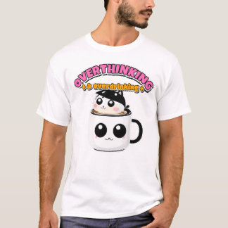 Camiseta engraçada de sobrepensar e beber muito ca