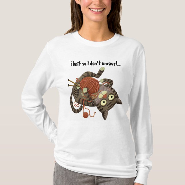 Camiseta engraçada de tricô com tema de gato Prese (Frente)