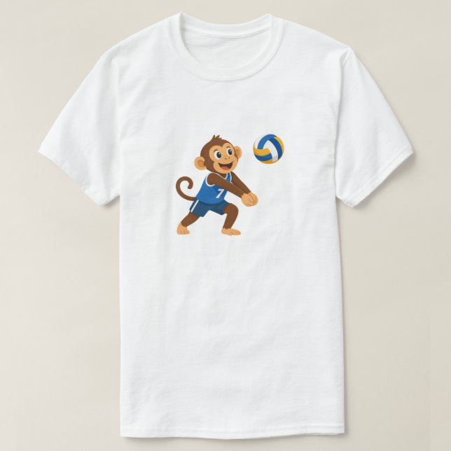 Camiseta engraçada de volei com macaco atleta (Frente do Design)