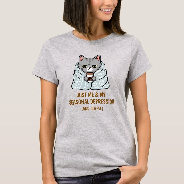 Camiseta Engraçada Depressão Sasonal Gato Engraçado Quitaçã (Frente)