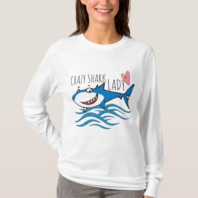 Camiseta Engraçada design doida mulher de tubarão (Frente)