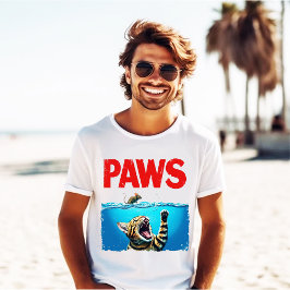 Camiseta engraçada do gato PAWS paródia de Jaws