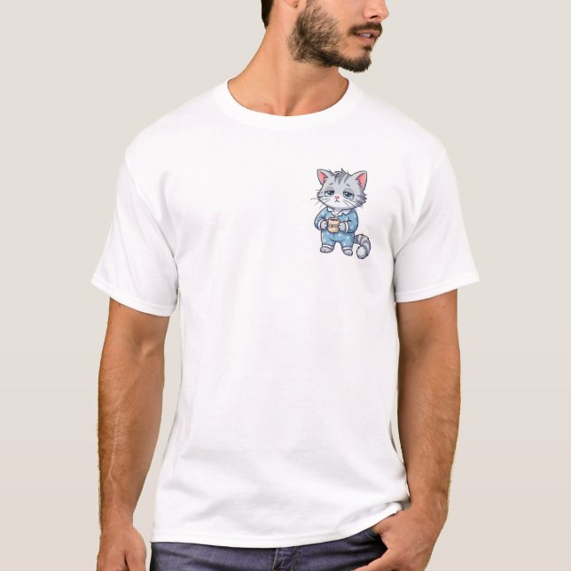 Camiseta engraçada do gato sonolento e café  (Frente)