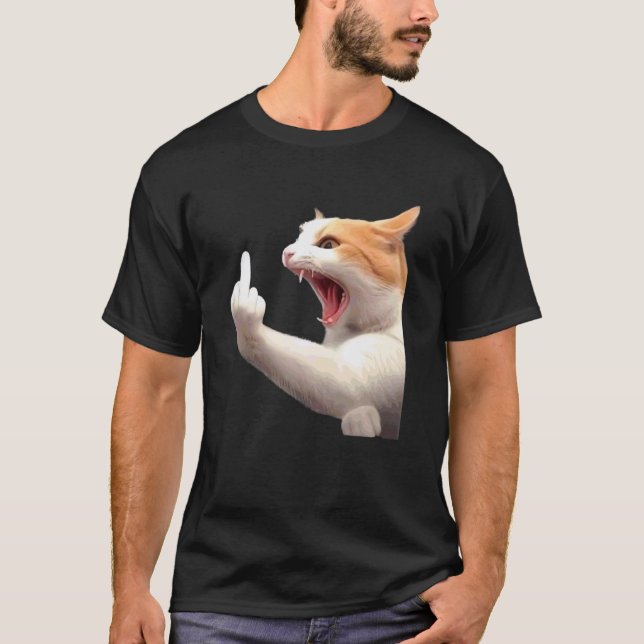 Camiseta engraçada do meme do dedo do meio do gato (Frente)