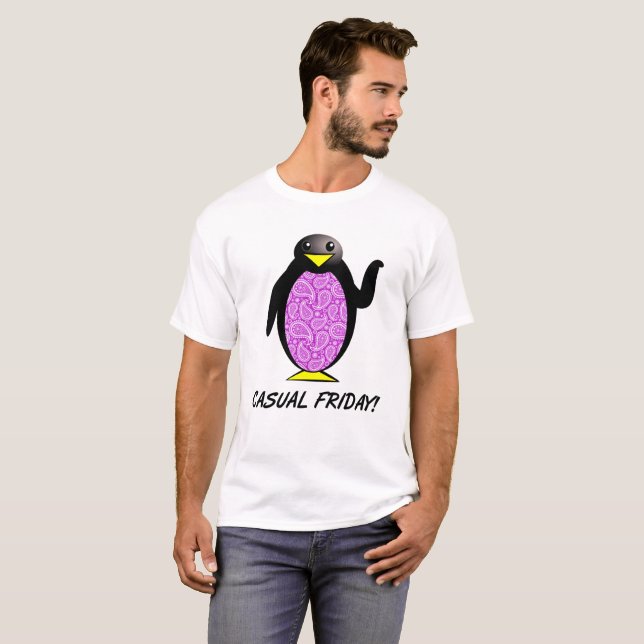 Camiseta engraçada do pinguim da sexta-feira casua (Frente Completa)