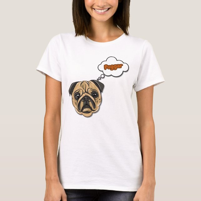 Camiseta engraçada do pug com nuvem de pensamento  (Frente)
