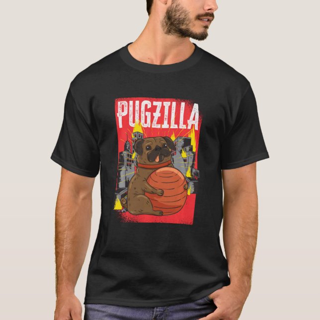 Camiseta Engraçada E Bonita Pugzilla Giant Pug Dog Bregs S (Frente)