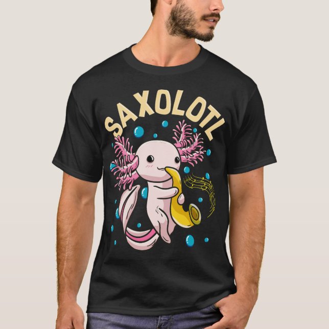 Camiseta Engraçada Engraçada Saxolotl Adorável Axolotl Joga (Frente)