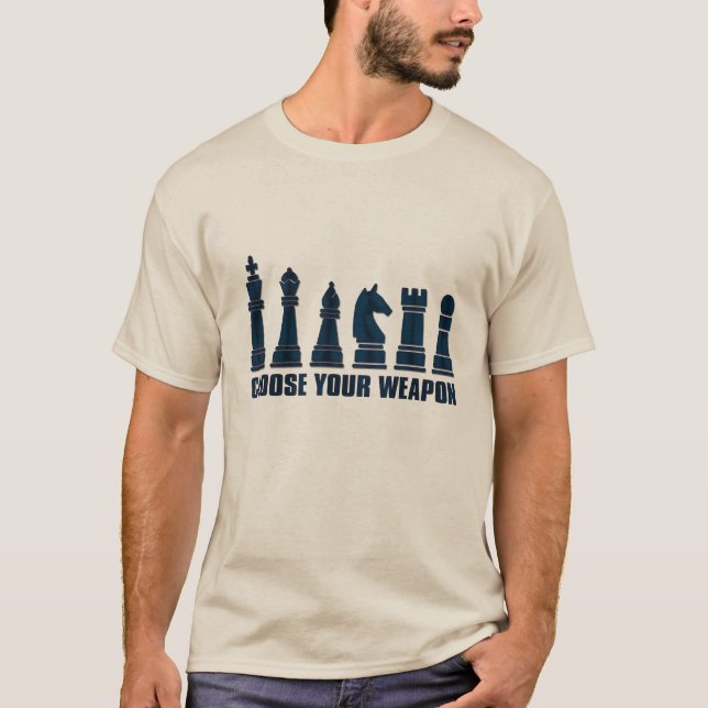 Camiseta engraçada escolha sua arma xadrez geek (Frente)