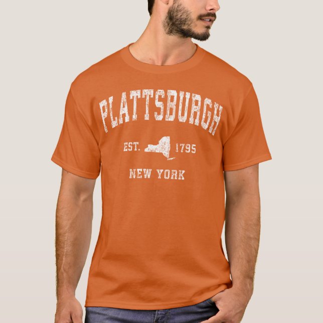 Camiseta engraçada esportes Plattsburgh Nova York  (Frente)
