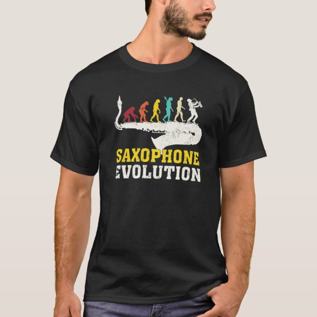 Camiseta Engraçada Evolução Saxofônica Para Amor Musical Sa (Frente)