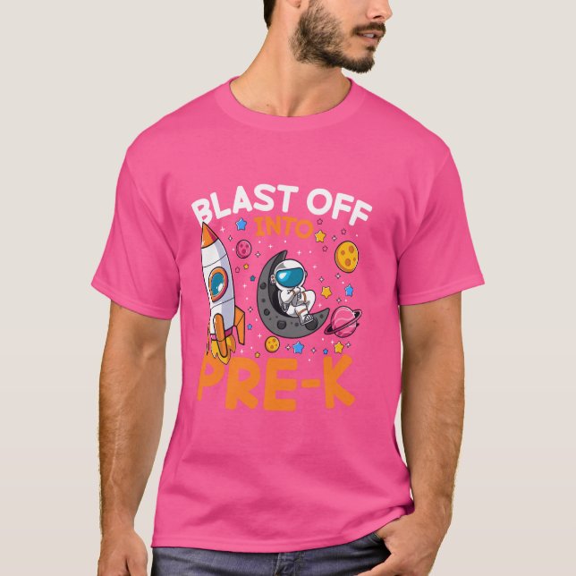 Camiseta Engraçada Explosão No Espaço Do Astronauta Pré-K L (Frente)