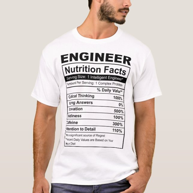 Camiseta engraçada fatos de nutrição engenheiro (Frente)