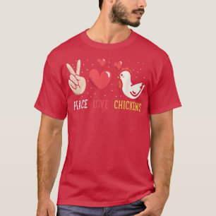 Camiseta Engraçada Fazenda Paz Amor Galinhas Gráfico Mulher