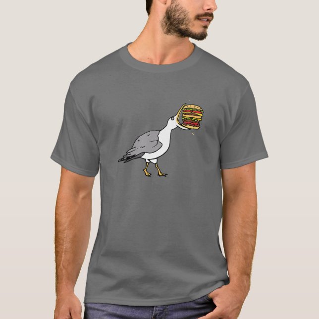 Camiseta Engraçada Gaivota Animal com Comida com fome de ha (Frente)