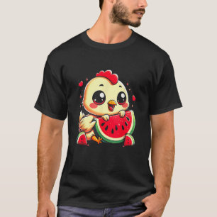 Camiseta Engraçada Galinha Comendo Melancia Fruta Verão Far
