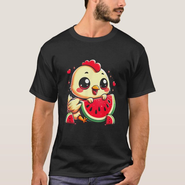 Camiseta Engraçada Galinha Comendo Melancia Fruta Verão Far (Frente)