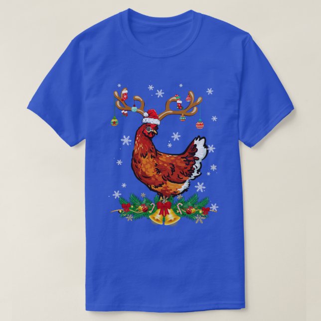 Camiseta Engraçada Galinha Reindeer Luzes Papais noeis de O (Frente do Design)
