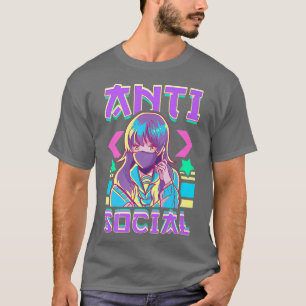 Camiseta Engraçada Garota Antissocial Vaporwave Japonesa E