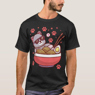 Camiseta engraçada japonesa Kawaii de Ramen de gat