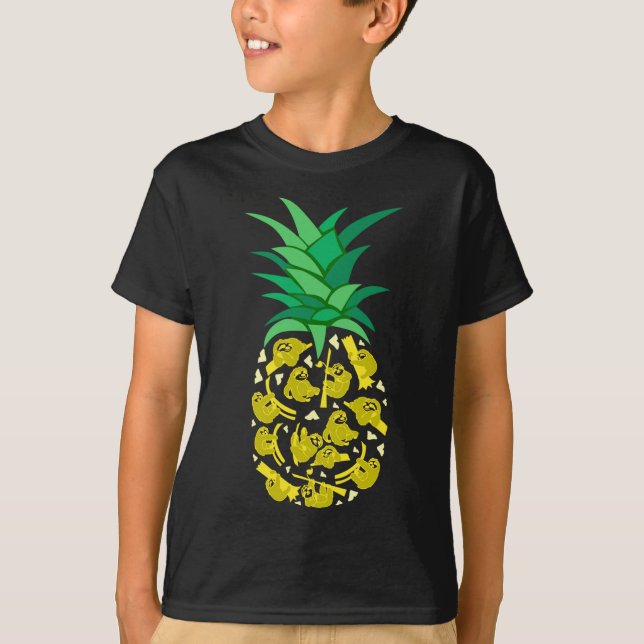 Camiseta Engraçada Lama Construindo Fruta de Abacaxi (Frente)