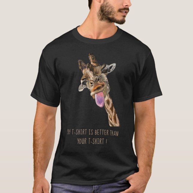 Camiseta Engraçada Língua Girafa Fora Piscar os olhos de Re (Frente)