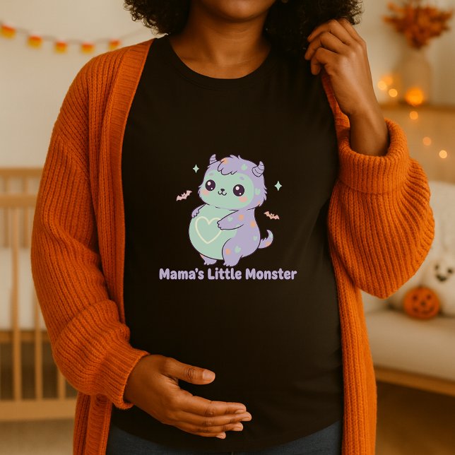 Camiseta Engraçada Mamas Halloween Pequeno Monstro Grávida (Criador carregado)