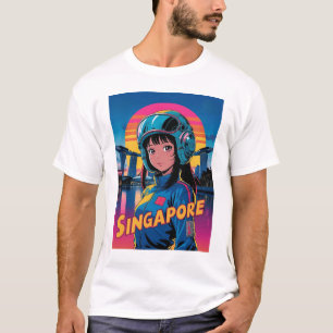 Camiseta Engraçada Menina Vintage Cartão de Posto Cingapura