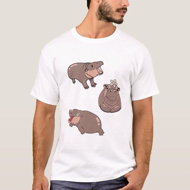 Camiseta Engraçada Moo Deng Hippo Baby Bouncy Pig 4 (Frente)