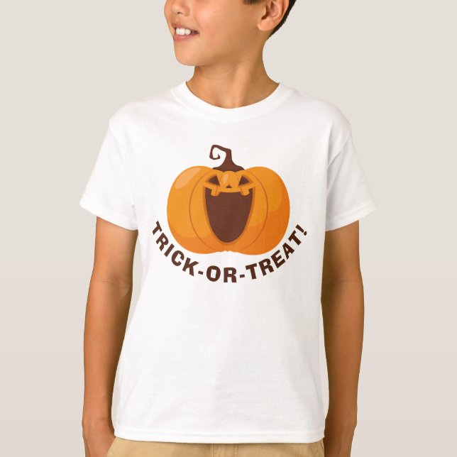 Camiseta Engraçada ou Engraçada Pumpkin Laranja Cute Hallow (Frente)