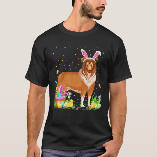 Camiseta Engraçada Páscoa De Ovos Caça À Collie Dog Páscoa  (Frente)