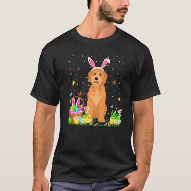 Camiseta Engraçada Páscoa De Ovos Caçando Goldendoodle Pásc (Frente)