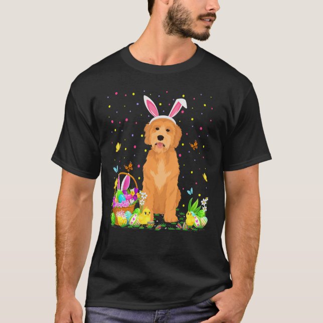 Camiseta Engraçada Páscoa De Ovos Caçando Goldendoodle Pásc (Frente)