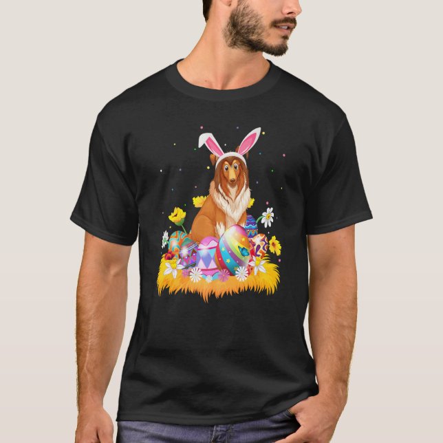 Camiseta Engraçada Páscoa Egg Shetland Sheepdog Páscoa Domi (Frente)