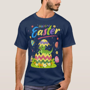 Camiseta Engraçada Páscoa Tricerátops Ovos Dinossauro Feliz