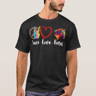 Camiseta Engraçada Paz Amor Cavalos Gráfico