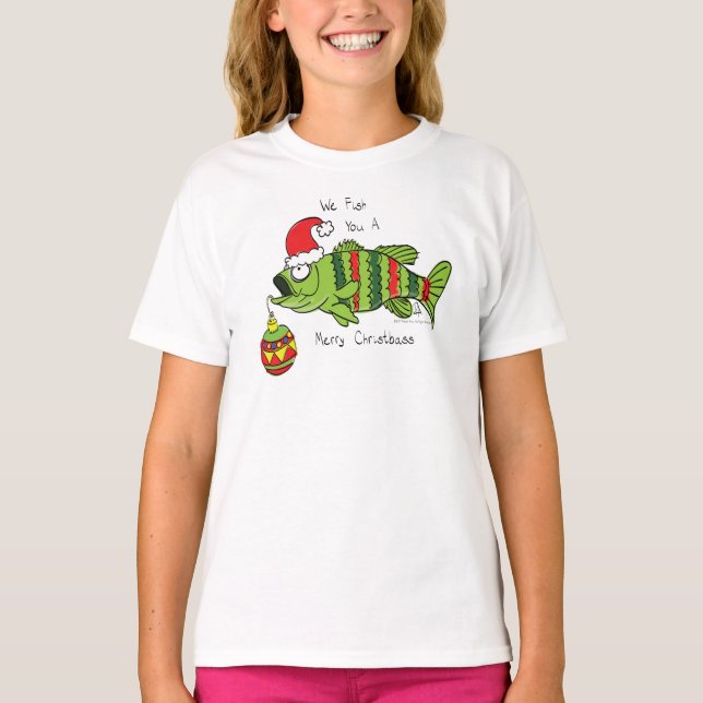 Camiseta Engraçada Pesca de Bass de Natal Bass (Frente)
