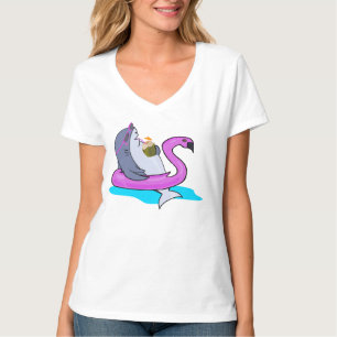 Camiseta Engraçada Piscina Lado Cor-de-Rosa Flutuante Fim
