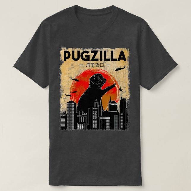 Camiseta Engraçada, Pugzilla, Engraçada Cachorro (Frente do Design)