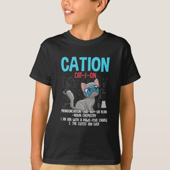 Camiseta Engraçada Química, Cientista, Elemento de Catião,  (Frente)