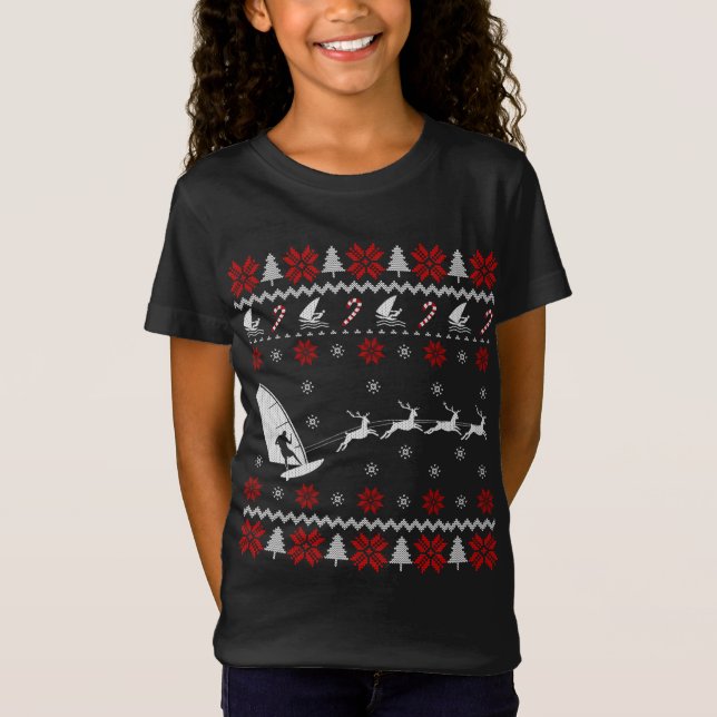 Camiseta Engraçada Reindeer de Windsurfing Feia (Frente)