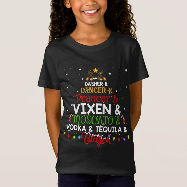 Camiseta Engraçada Reindeer Nomes de Álcool no Natal (Frente)