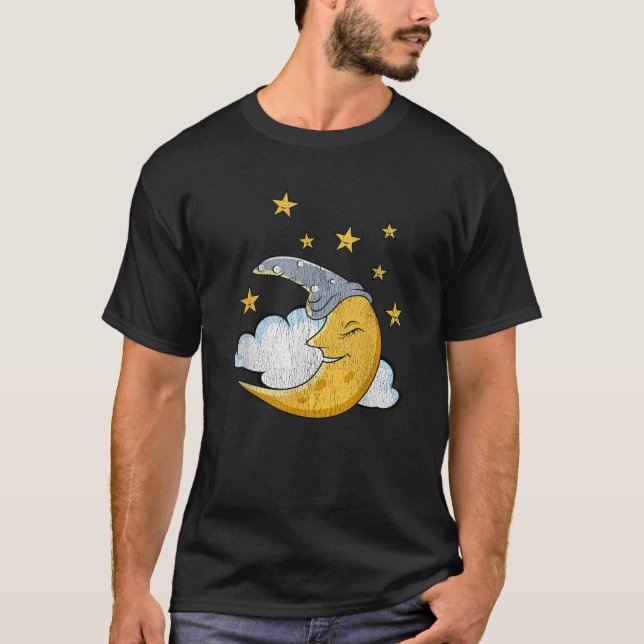 Camiseta Engraçada Soneca Lua Stars Nuvem Pjs pijamas Dormi (Frente)