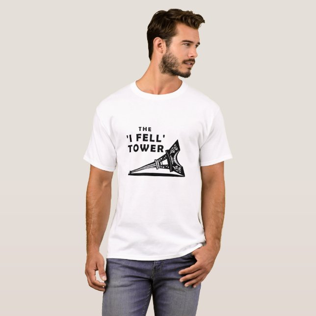 Camiseta engraçada "Torre da 'Queda'" (Frente Completa)