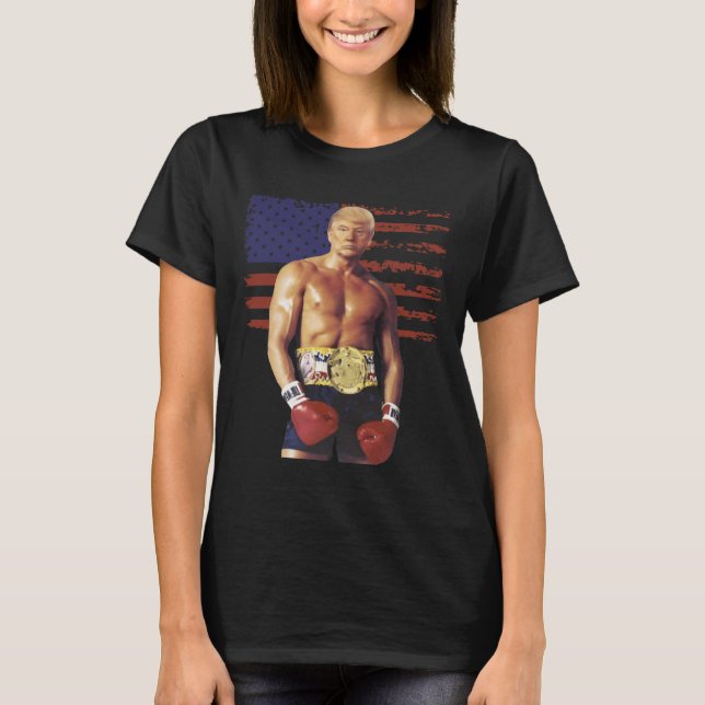 Camiseta Engraçada Trump Rocky Boxer Memer Boxer USA Flag P (Frente)