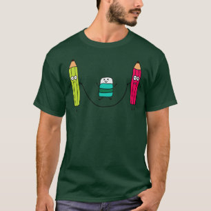 Camiseta Engraçadas Pensils E Eraser Jogando Cabos De Salto