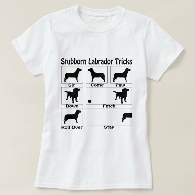 Camiseta Engraçadinho Labrador Truques de Cachorro (Frente do Design)