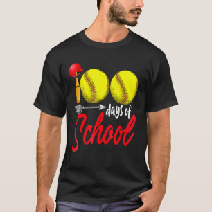 Camiseta Engraçado 100 Dias De Escola Softbol Professora Cr